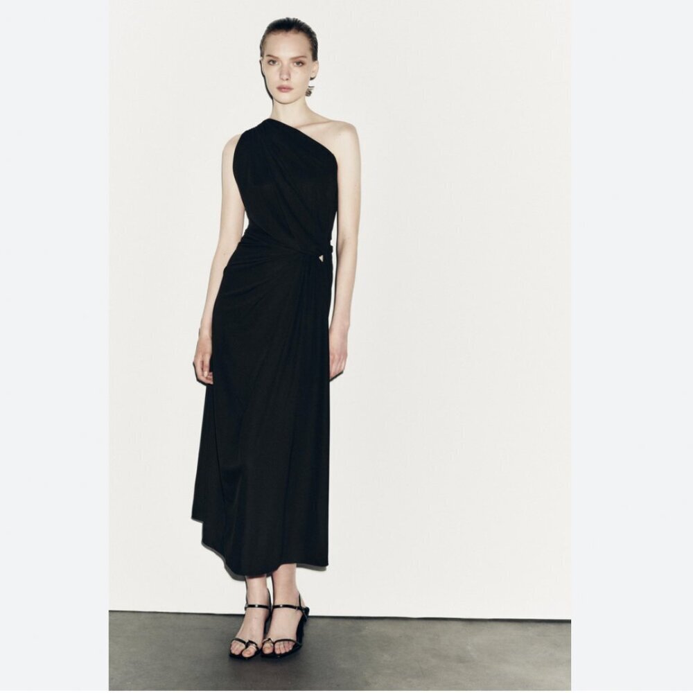 Zara Draped Asymmetric Dress Zw Collection Sz M Nwt